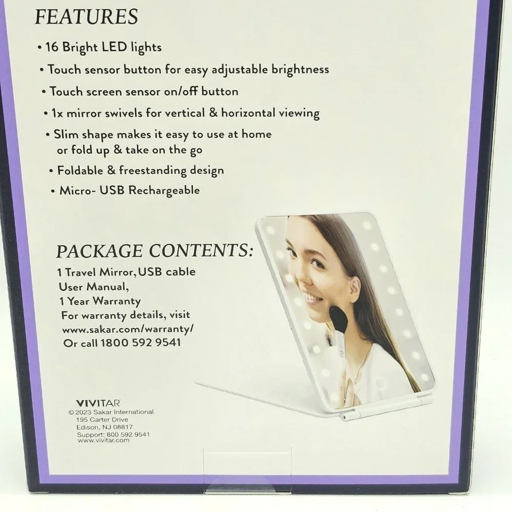 Makeup Mirror 16 LED Lights Touch Screen Adjustable Rechargeable Foldable Travel
